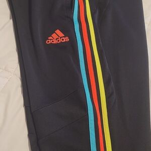 Adidas Black Joggers with Multicolor Stripes
